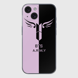 Чехол для iPhone 15 силиконовый с защитой камеры BTS A.R.M.Y