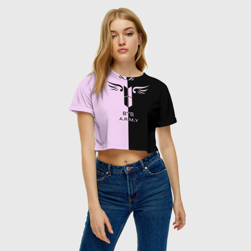 Женская футболка Crop-top 3D BTS A.R.M.Y, цвет 3D печать - фото 3