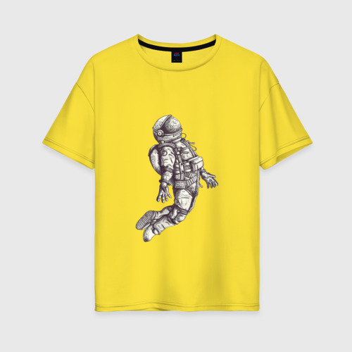 Женская футболка хлопок Oversize Космонавт, цвет желтый