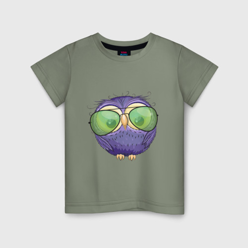 Детская футболка хлопок Фиолетовая сова, цвет авокадо