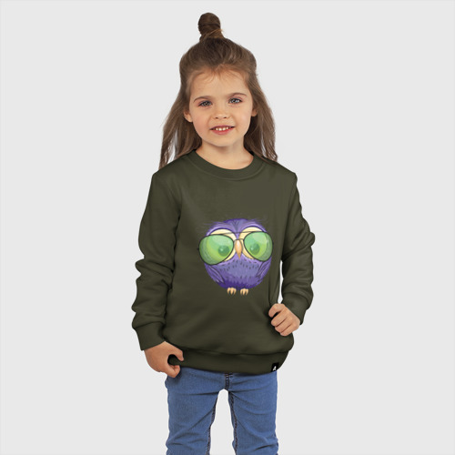Детский свитшот хлопок Фиолетовая сова, цвет хаки - фото 3