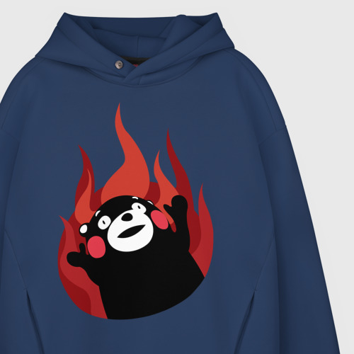 Мужское худи Oversize хлопок Kumamon поджигает, цвет темно-синий - фото 4