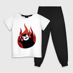 Детская пижама с белой футболкой Kumamon поджигает
