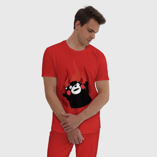 Мужская пижама хлопок Kumamon поджигает, цвет красный - фото 3