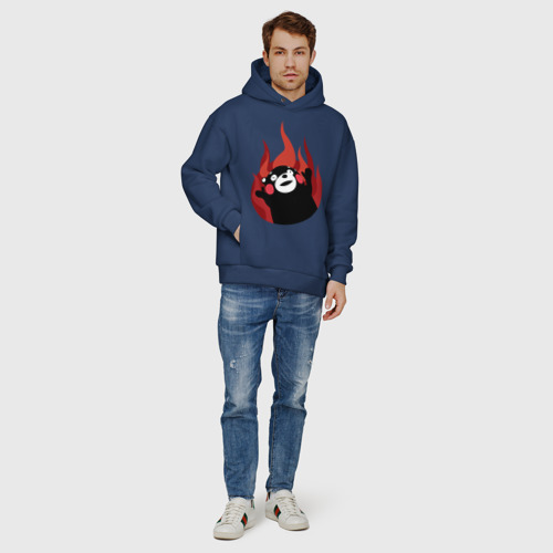 Мужское худи Oversize хлопок Kumamon поджигает, цвет темно-синий - фото 6