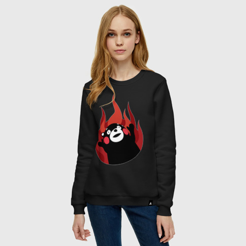 Женский свитшот хлопок Kumamon поджигает, цвет черный - фото 3