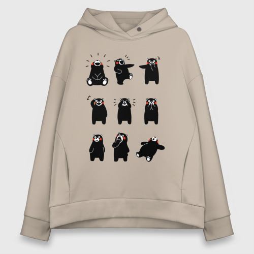 Женское худи Oversize хлопок Kumamon хохочет, цвет миндальный