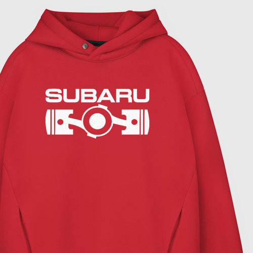 Мужское худи Oversize хлопок Subaru оппозитный двигатель, цвет красный - фото 4