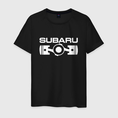 Мужская футболка хлопок Subaru оппозитный двигатель, цвет черный