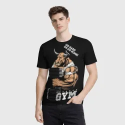 Мужская футболка 3D Go heavy or go home - bull - фото 2