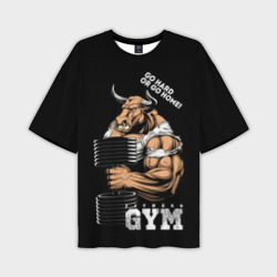 Мужская футболка oversize 3D Go heavy or go home - bull