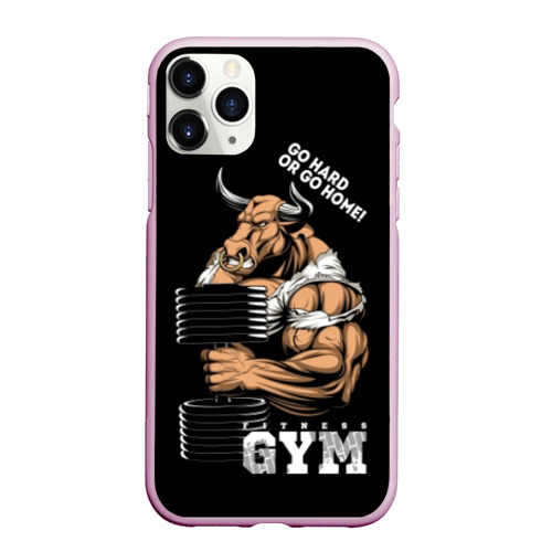 Чехол для iPhone 11 Pro матовый Go heavy or go home - bull, цвет розовый