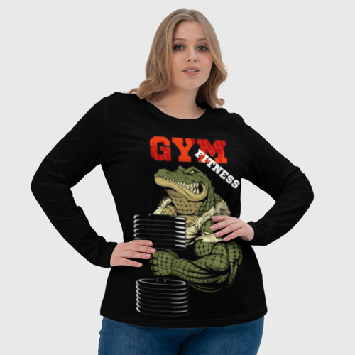 Женский лонгслив 3D с принтом GYM fitness crocodile, фото #4