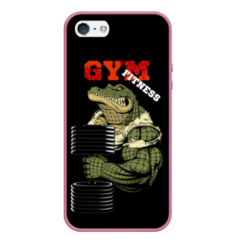 Чехол для iPhone 5/5S матовый GYM fitness crocodile, цвет малиновый