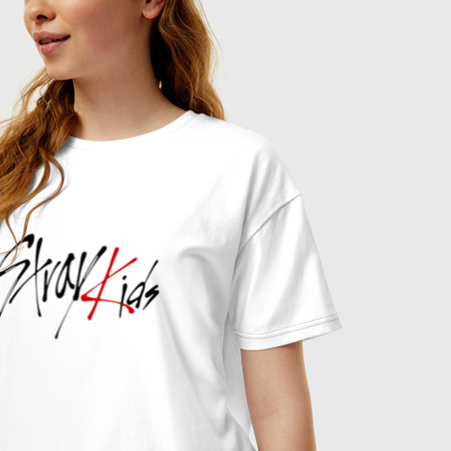 Женская футболка хлопок Oversize Stray Kids, цвет белый - фото 3