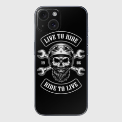 Чехол для iPhone 15 силиконовый с защитой камеры Live to ride - ride to live