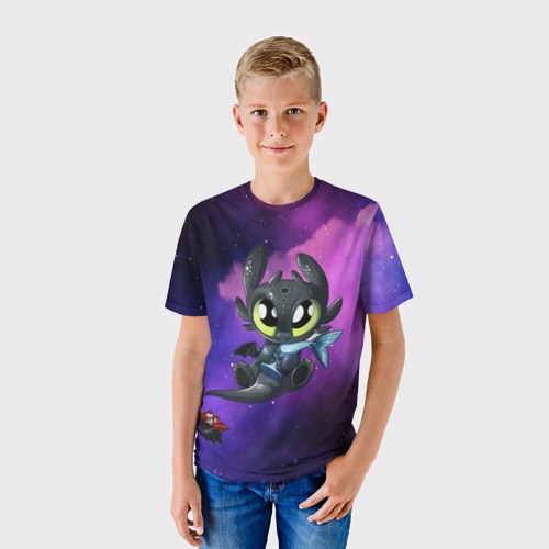 Детская футболка 3D с принтом Как приручить дракона, фото на моделе #1