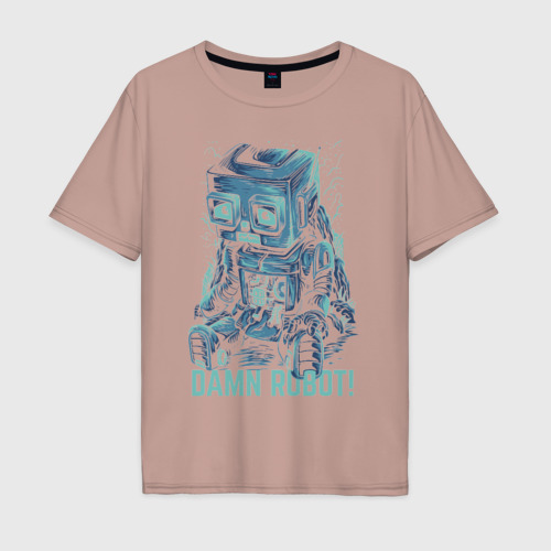 Мужская футболка хлопок Oversize Робот, цвет пыльно-розовый