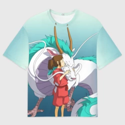 Женская футболка oversize 3D Тихиро целует Хаку