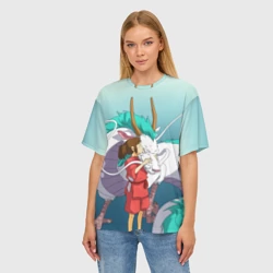 Женская футболка oversize 3D Тихиро целует Хаку - фото 2