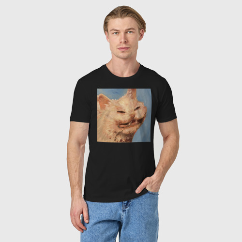 Мужская футболка хлопок с принтом Мем кот, фото на моделе #1