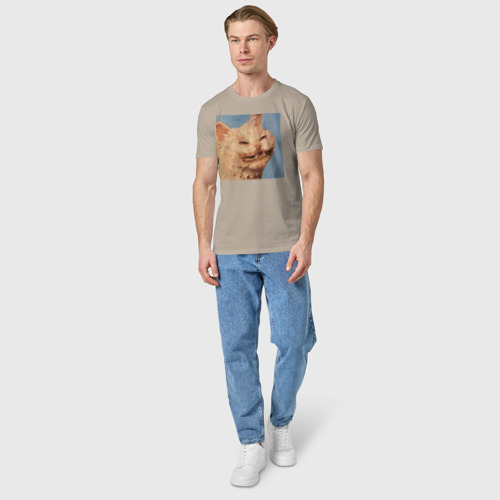 Мужская футболка хлопок Мем кот, цвет миндальный - фото 5