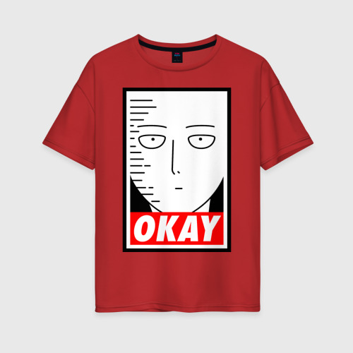 Женская футболка хлопок Oversize Okay Saitama, цвет красный