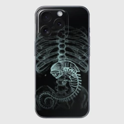 Чехол для iPhone 16 Pro силиконовый с защитой камеры Чужой на рентгене - костюм грудной клетки