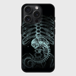 Чехол силиконовый для Apple iPhone 15 Pro Мax матовый Чужой на рентгене - костюм грудной клетки