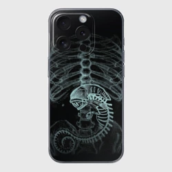 Чехол для iPhone 15 Pro силиконовый с защитой камеры Чужой на рентгене - костюм грудной клетки