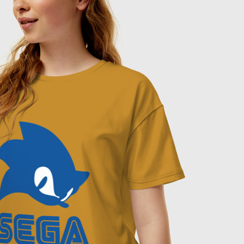 Женская футболка хлопок Oversize Sonic Sega, цвет горчичный - фото 3