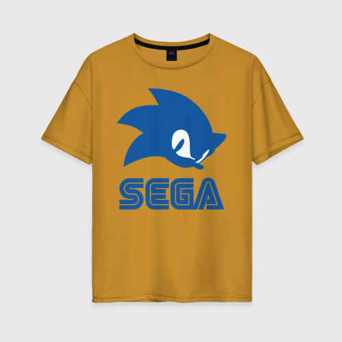 Женская футболка хлопок Oversize Sonic Sega, цвет горчичный