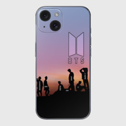 Чехол для iPhone 15 силиконовый с защитой камеры BTS on the Sunset