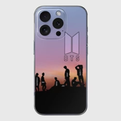 Чехол для iPhone 16 Pro Max силиконовый с защитой камеры BTS on the Sunset