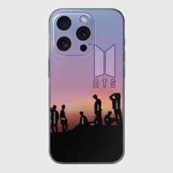 Чехол для iPhone 15 Pro Max силиконовый с защитой камеры BTS on the Sunset