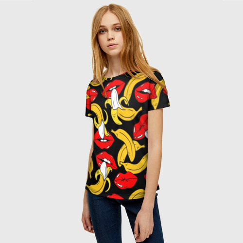 Женская футболка 3D Губы и бананы, цвет 3D печать - фото 3