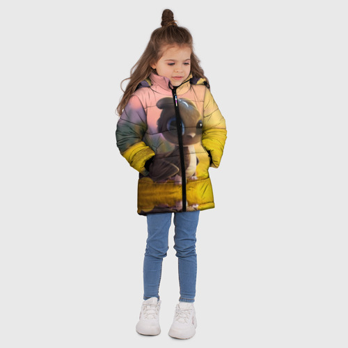 Зимняя куртка для девочек 3D с принтом Дракончик на берегу озера, вид сбоку #3