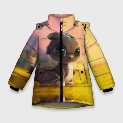 Зимняя куртка для девочек 3D с принтом Дракончик на берегу озера, вид спереди #2