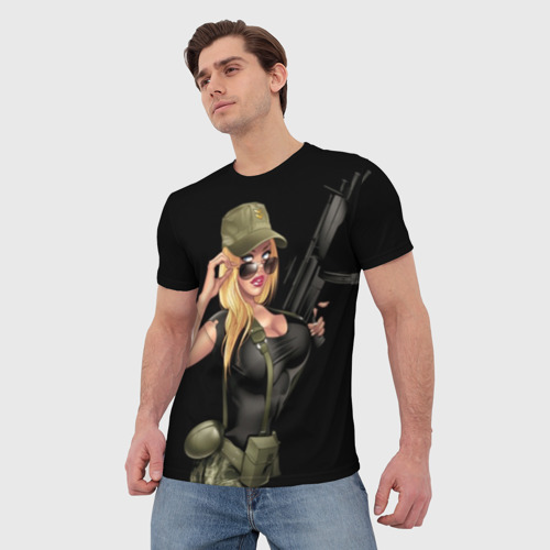 Мужская футболка 3D Sexy army girl, цвет 3D печать - фото 3