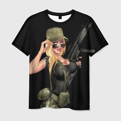 Мужская футболка 3D Sexy army girl