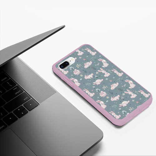 Чехол для iPhone 7Plus/8 Plus матовый Зайцы на лужайке, цвет розовый - фото 5