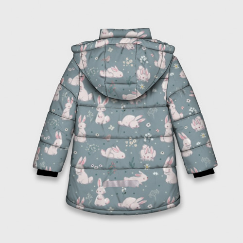 Зимняя куртка для девочек 3D Зайцы на лужайке, цвет светло-серый - фото 2