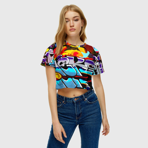 Женская футболка Crop-top 3D Urban neon, цвет 3D печать - фото 3