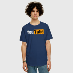 Футболка с принтом YouTube для мужчины, вид на модели спереди №2. Цвет основы: темно-синий