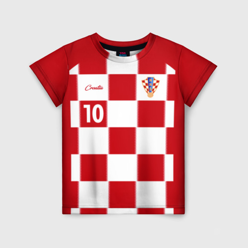 Детская футболка с принтом Лука Модрич, Сборная Хорватии, вид спереди №1