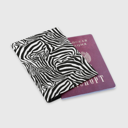 Обложка для паспорта матовая кожа Полосы шкура зебры, цвет черный - фото 3