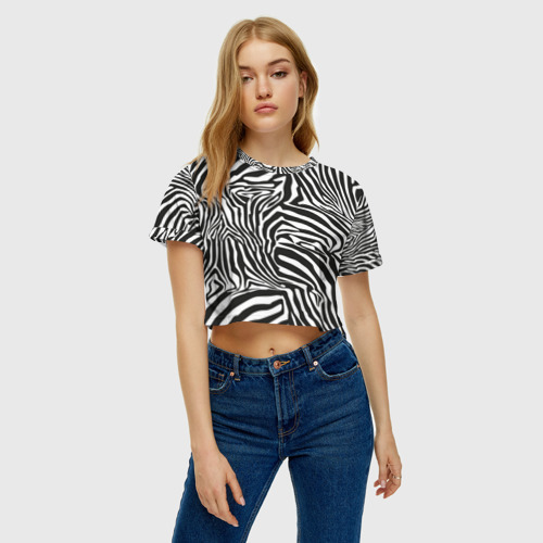 Женская футболка Crop-top 3D Полосы шкура зебры, цвет 3D печать - фото 3