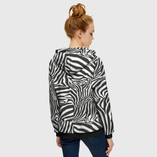 Женская толстовка 3D на молнии Полосы шкура зебры, цвет черный - фото 4