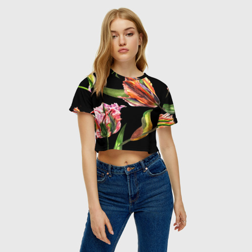 Женская футболка Crop-top 3D Тюльпан, цвет 3D печать - фото 3