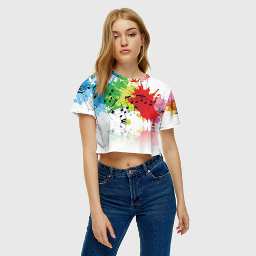 Женская футболка Crop-top 3D Ноты color, цвет 3D печать - фото 3